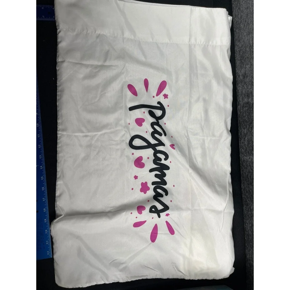 White Satin Pillowcase Set Pajamas All Day Pink Hearts Graphic‎ Standard 2pc